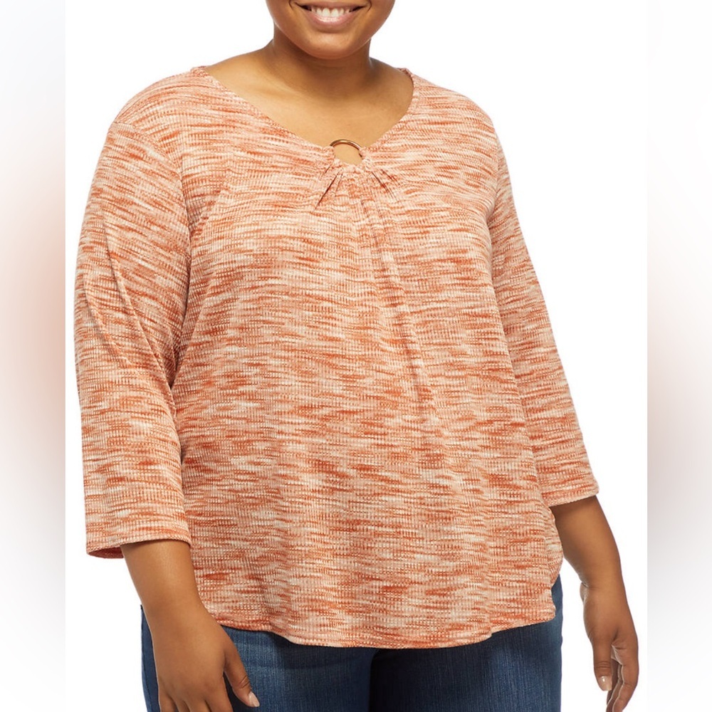 Ruby Rd Plus Women's Knit Space-Dye Print Top‎ With Ring Neck 1X